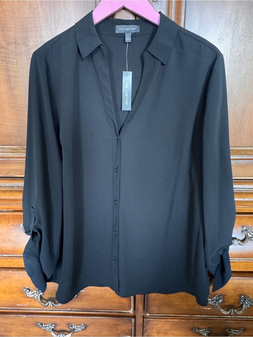 The Limited Black Roll-Up/Button Sleeve Blouse